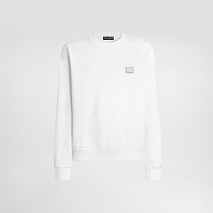 dolce & gabbana leather plaque crew neck sweatshirt set